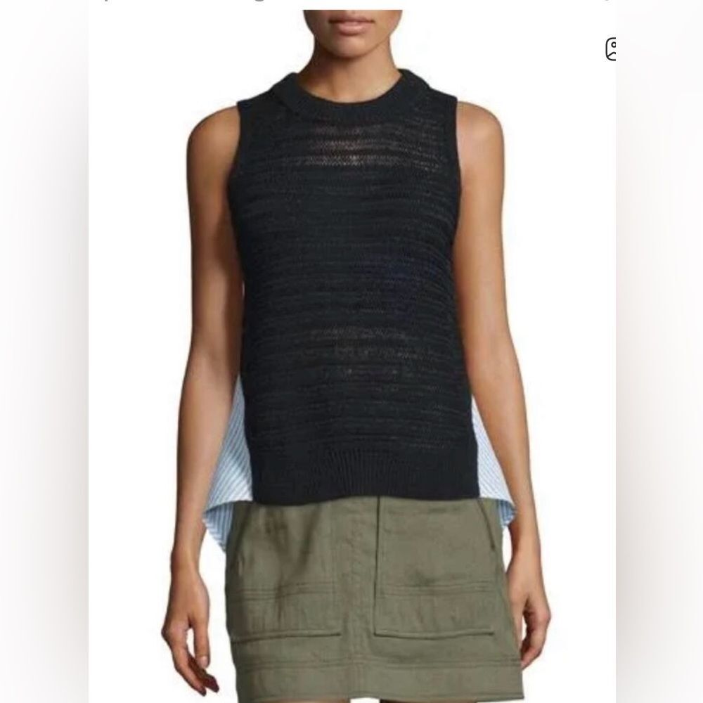 Veronica Beard South Beach Black Sleeveless Stripe High-Low Sweater Size XS